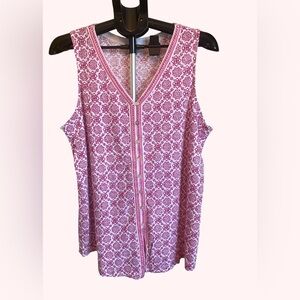 J Jill Pink Embroidered Button Sleeveless Tunic Tank top Size Large